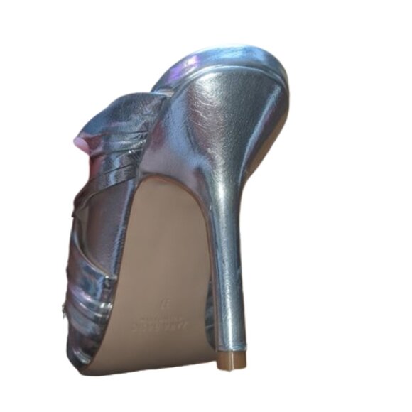 ZARA Silver Slip-On Helled Sandal Size 37 (US &) NEW NWOT - Picture 10 of 12